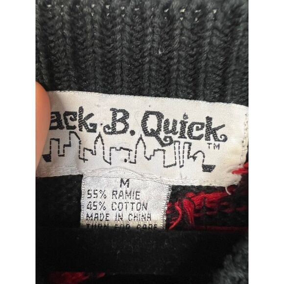 Vintage Christmas Sweater Black with Festive Holiday Design Star Trees Ornaments - Picture 5 of 6